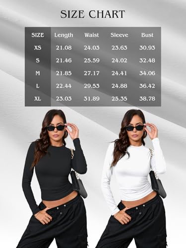 SKYZOO Long Sleeve Shirts for Women Basic Trendy Crop Tops Tight Slim Fit Cute Going Out Tops Teen Girls Fall Y2k Clothes Outfits 2024 Black,Haze Blue S