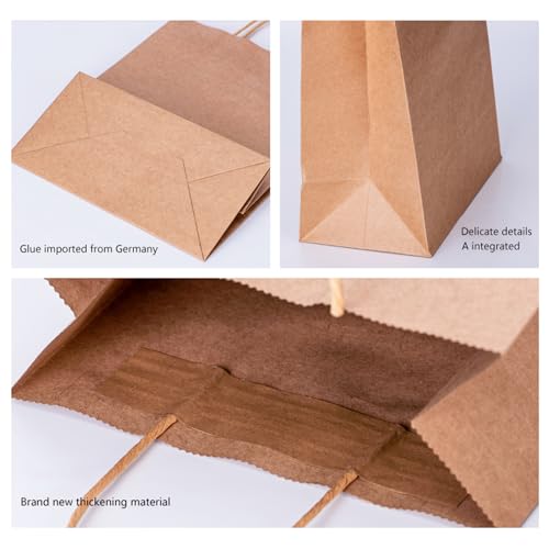 vanhel 100 Pack Brown Kraft Paper Bags with Handles Bulk,8x4.25x10.5 Inches,Gift Bags with Handles for Weeding,Birthday, Favor,Party,Retail Merchandise Bags - Thumbnail 3