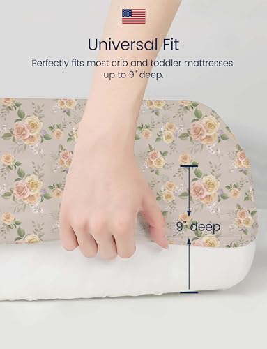 Image of TotAha Crib Sheets for Boy Girl, Premium Soft Fitted Crib Mattress Sheet, Super Stretchy Jersey Knit Baby Bed Sheets, 28x52x9 Extra Deep Pocket, 2 Pack (Vintage Rose & Brunch)
