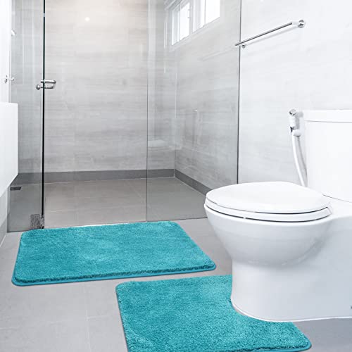 SOANNY Non-Slip Bath Mat Set of 2, Luxury Thick Microfiber Shaggy Bathroom Rugs