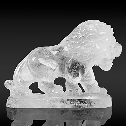 Smq Clear Quartz Crystal Lion Statue Outdoor Home Decor Carved Gemstone King Lion Figurine Animal Carvings Collectibles Sculpture Feng Shui Office Desk Ornament(2.6 Inch) #TOP1