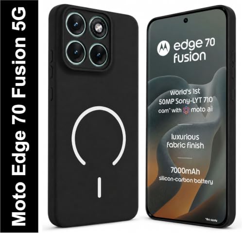 Image of SBMS Silicone Back Cover Case for Motorola Edge 70 Fusion 5G | Soft Micro-Fibre Lining Inside | Magsafe Print On Back Side Camera Protection Bump | Shockproof Case Moto Edge 70 Fusion (Black)