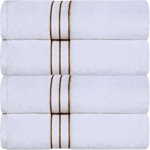 SUPERIOR Hotel Turkish Cotton 4 Piece Bath Towel Set, Ultra Plush Spa Quality Heavyweight Essentials for Bathroom, Thick Absorbent and Soft, Dobby Border, Includes 4 Large Bath Towels, Toast