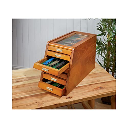 Castlecreek Collector's Cabinet Display Case For Collectibles, Wood 7-Drawer Storage Organizer, Oak #TOP3