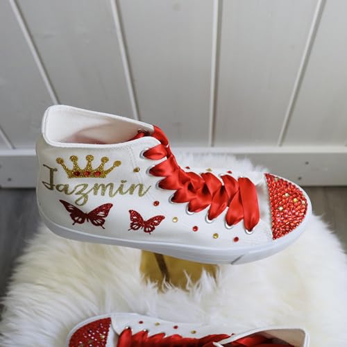 Quinceanera Shoes- Birthday personalized Shoes - Zapatillas de quince - Red - Silver Custom Shoes 15th Party (7)4