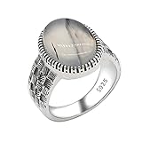 ZiFei 925 Sterling Silber Männer Ringe mit Großen Weißen Natürlichen Onyx Stein Vintage Thai Silber Ringe für Mann Frauen Türkischen Schmuck,10