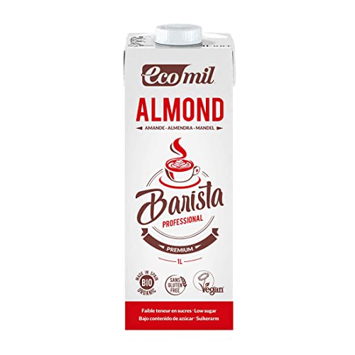 Ecomil Barista Almond Bio 1L. Bebida De Almendra Bio Especial Para Barista. Sin Lactosa, Sin Gluten, Sin Soja, Sin Huevo, Sin Proteína Láctea, Bajo Contenido En Sal Y Vegano