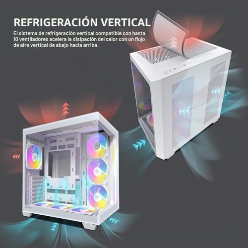 Torre Antec C5 ARGB Blanco para setup gaming limpio con paneles de vidrio 3