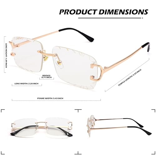 Image of Hycredi Rimless Rectangle Sunglasses for Men /Women- Frameless Square Trendy Shade - Diamond Cutting Eyewear