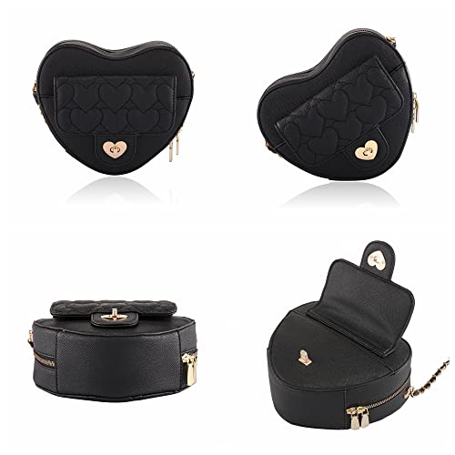 Ayliss Women Crossbody Handbag Purse Heart Shape Shoulder Handbag Small Satchel Crossbody Evening Purse Bag Pu Leather (Black) #TOP4