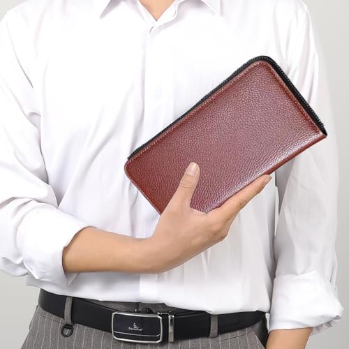 Long Casual Men's Wallet Zipper Section, Ticket Holder Coin Wallet Large Capacity - Light Brown2