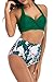 Womens Vintage Bikini Swimsuits Modest Knot Halter Criss Cross Back Push Up Bra Tops Beach Wear Swim 2 Pieces Bathing Suits (Green Leaves,L)