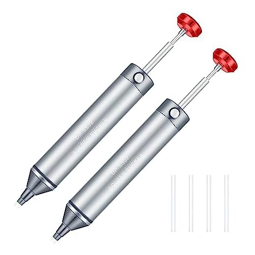 Cpolebev 2 Stück Lötsauger, Manuelle Vakuum-Saug-Zinnpistole, Kein Verstopfen, Aluminium-Entlötpumpe, Lötsauggerät, Hitzebeständige Silikon-Saugdüse