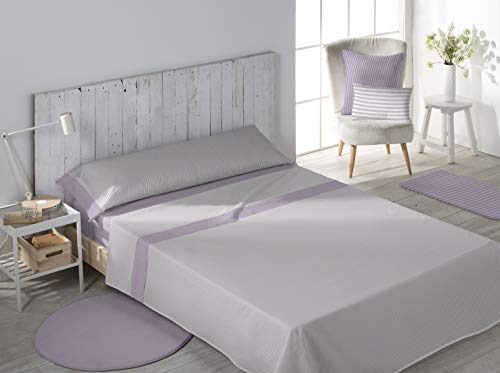 Secaneta Stilia, Juego 3 Piezas Sábana Bajera, Encimera y Funda Almohada, Leo (Malva, Cama 150 x 190/200 cm) Cover