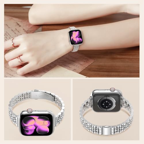TiMOVO Metal Band Compatible with Apple Watch Series 12 11 42mm, Silver - image 3