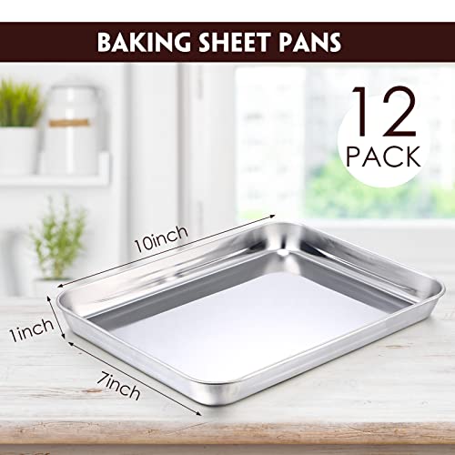 Zopeal 12 Pieces Baking Sheet Pan Cookie Sheet Set for Oven Stainless Steel Trays Nonstick Small Serving Tray Cake Toaster Metal Food Trays, Oven and Dishwasher Safe - Image 3