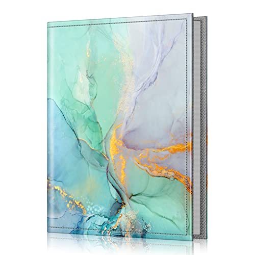 Fintie Photo Album 4x6 Photos - 52 Photos Small Mini Capacity Premium Vegan Leather Cover Photo Album, Portable Wallet Photo Album for Family Wedding Boys Girls, Emerald Marble