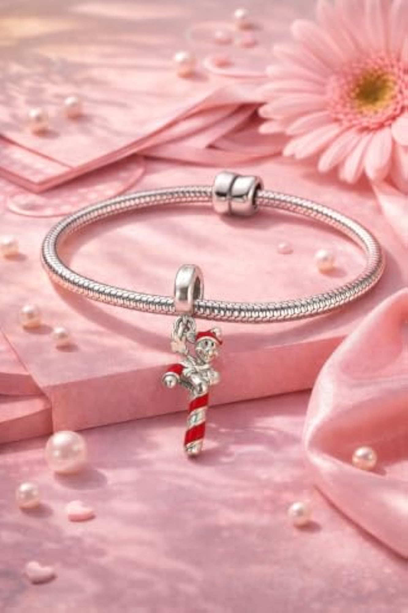 Women's 925 Sterling Silver Candy Cane Pendant Charm, Gift