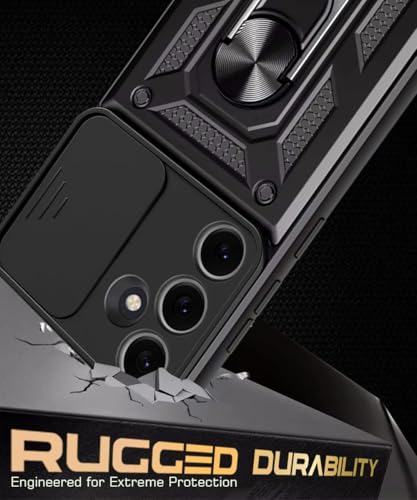 Image of WOW IMAGINE Tough Armor Bumper Mobile Back Case for Samsung Galaxy S24 FE 5G | Sliding Camera Shield Cover | Shock Proof 360 Protection | Hybrid PC + TPU | Ring Holder with Kickstand - Black