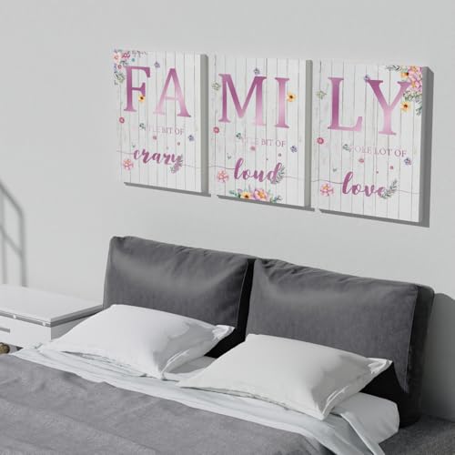 3 Piece Wall Art For Dining Room Large Farmhouse Living Room Wall Decor Family Frame Purple Flower Love Quotes Canvas Posters And Prints Framed Painting Home House Office Deocoration-16x24 inches