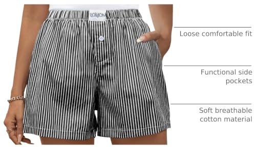 Image of LOMON Boxer Shorts for Women Summer Gingham Pajamas 2026 Lounge Sleep Pj Plaid Shorts Y2K Beach Bottoms with Pockets