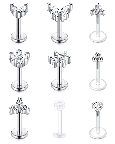 VFUN 16G Tragus Piercing Chirurgenstahl Acryl Lippenpiercing Reatiner Helix Piercing Stecker Conch Cartilage Ohrpiercing Stab 8MM Labret Medusa Piercing 8MM Silber Cover