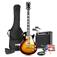 Complete beginner electric guitar setup, featuring a classic LP style guitar in sunburst finish, crafted from carved basswood body and hard maple neck for comfortable grip and clear sound. Experience hassle-free, wireless guitar playing thanks to the...