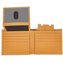 محفظة JTC JUZAR TAPAL COLLECTION المصنوعة من الجلد الطبيعي والمزودة بحجب RFID للرجال، محفظة ثنائية الطي أنيقة، فتحة نافذة قابلة للطي لسلسلة راكبي الدراجات النارية J521BF، لون بني فاتح