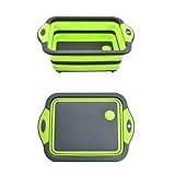 Camping Collapsible Cutting Board Dish Basin BBQ Prep Tub Camp Sink Dish Washing Station Multifunctional Storage Basket(Grey green)