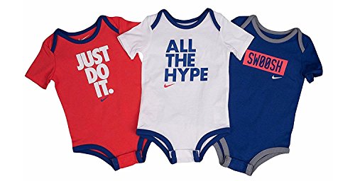 Nike Boys' Infant 3 Pack Bodysuit Set (3-6 Months, Navy/White/Orange)