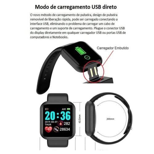 Relógio Smartwatch D20 com Bluetooh resistente a água para Android/IOS