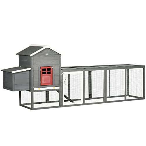 Pawhut 118" Extra Large Chicken Coop With Asphalt Roof, Wooden Hen House With Slide-Out Tray, Quail Hutch With Nesting Box, Gray #TOP20