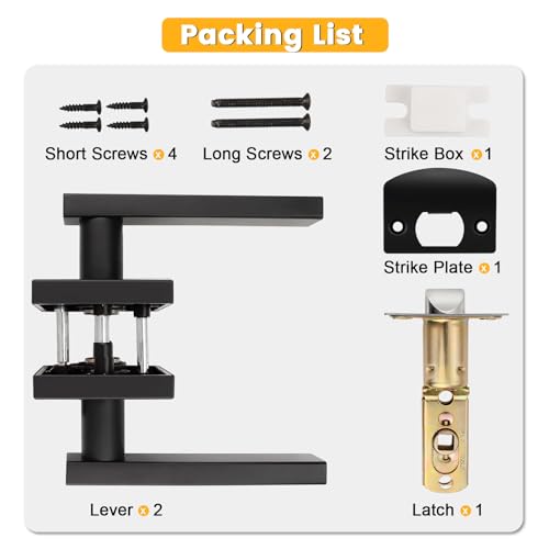 knobelite 8 Pack Passage Door Handle,Keyless Matte Black Interior Door Knob,Heavy Duty Door Lever Hardware for Hallway,Office,Reversible for Left & Right by knobelite - Used condition - Image 4