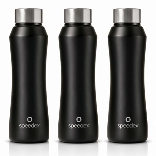 Image of Speedex Stainless Steel Water Bottle 1 Ltr, Leak Proof Screw Cap, BIS Approved 1000 ml Metal Bottle For Daily, Office, School, Gym, Travel Use for Men, Women, Kids, Adults, Black, Set of 3