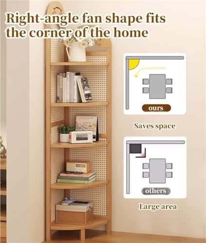 5-Tier Rattan Corner Shelf - Freestanding Bamboo & Wood Bookshelf, Plant Stand & Space-Saving Storage Solution for Living Room, Bedroom, Balcony, or Home Decor