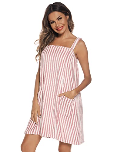 Veseacky Toalha de banho feminina para chuveiro com bolso, roupão ajustável e faixa facial P-3GG, Li