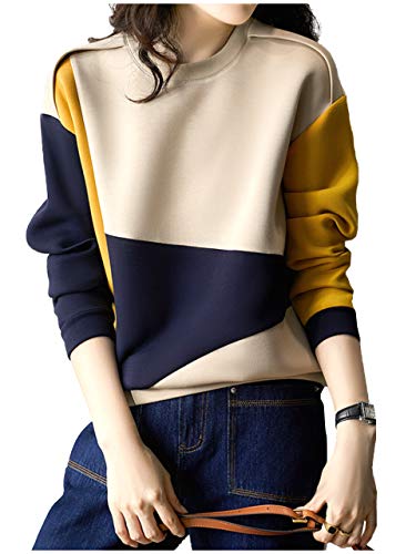 バイカラー プルオーバー トップス ラウンドネック 長袖 カットソー 大きいサイズ カジュアル 秋 冬 春 M ~ XXL レディース