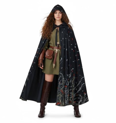 MHJHBBE Men'S Black Printed Cape, Renaissance Vampire Cloak, Medieval Halloween Costume by MHJHBBE - Image 4
