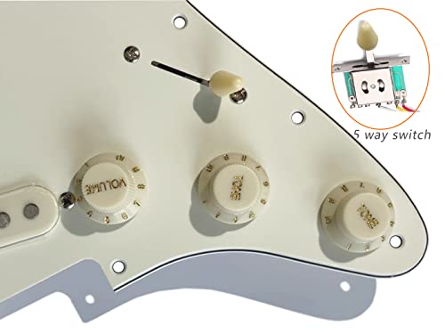 Lamsam Pre-Loaded Strat Style Guitar Pick Guards Loaded Alnico 5 Single Coil Pickups, Prewired Pickguard With Backplate Sss Pick-Ups, Aged White Scratch Plate Assembled Retro P'ups #TOP1