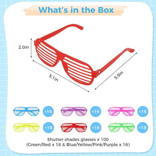 OMISTAR 100 Pack Shutter Shades Glasses,Vintage Style Slotted Shutter Shade Sunglasses,80s Neon Color Plastic Glasses Eyewear Party Supplies for Party Favors Adult4