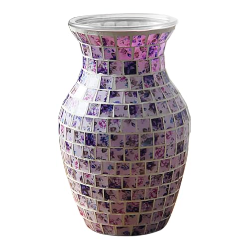 AiiBowy Vase, Glass Vases, Handmade Mosaic Glass Vase, Decorative Vases, Modern Vase for Office, Living Room, Kitchen, Home Decoration, Table Decoration, Bedroom, Bookshelves, Wedding, Party, (Purple)