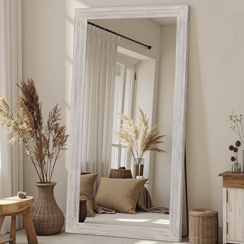 Coomily Full Length Mirror, 81"x41" Wooden Mirror Full Length with Stand Wood Floor Mirror, Oversized Stand Up Mirrors Large Wall Mirrors, Wall Mounted Mirrors, Rect Wood Style, White