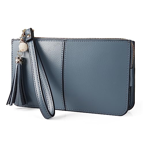befen Genuine Leather Wristlet Clutch for Women Ultra-Slim Ladies Credit Card Holder Wallet Purses with RFID Protection (Air Force Blue)