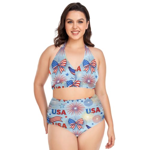 Bikini USA 4 Juillet halter pour femmes avec bas taille haute réglable