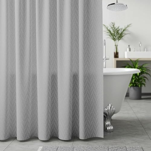 Image of Wakefit Shower Curtain 6 Feet | Waterproof Bathroom Curtain | PVC-Free, No Plastic Smell | Curtain for Balcony | Machine Washable Fabric | Grey | Height 6ft & Width 6ft | 14 Free Hooks