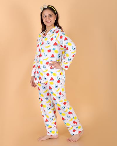 Image of The Mom Store Pajama Set for Women | Soft Cotton Breathable Nightwear for Comfortable Sleep | Stylish Elegant Sleep Suit & Lounge Wear for Womens | Everyday Nightsuit | Shirt Pyjama Set for Women