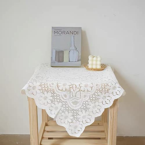 Hongdu Small Square Lace Beige Tablecloth Table Cloth Wrinkle Resistant Rectangle Tablecloth Washable Polyester Fabric Tablecloths For Kitchen Dinning Living Room Wedding Home Decor (White) #TOP30