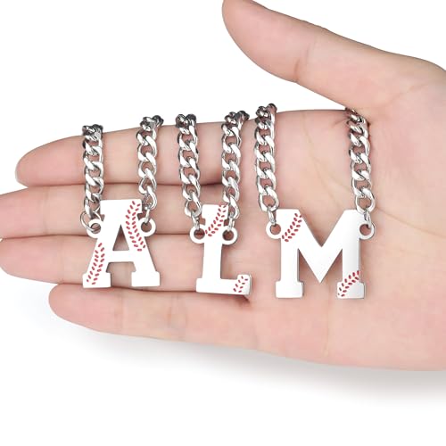 QINJIEJIE Initial Baseball Necklace for Men S Letter Necklaces Sports Accessories Drip Baseball Charm Pendant Jewelry Stainless Steel Silver Chain 22inch Personalized Gift for Men Lover Fans by QINJIEJIE - Used condition - Image 3