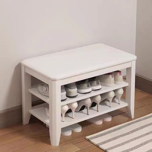 Petit meuble à chaussures réglable bois massif : banc de rangement entrée - 2