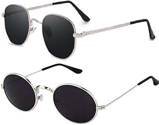 Younky Unisex Combo Offer Pack of 2 Black Stylish UV400 Protected Round Pathan Sunglasses for Men and Women with Box #2-117 Price In India